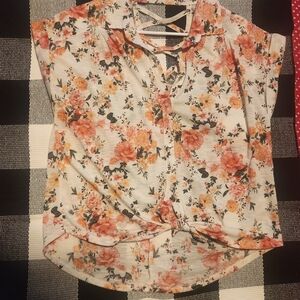No Boundaries Floral Tie-Front Blouse - Orange and Pink